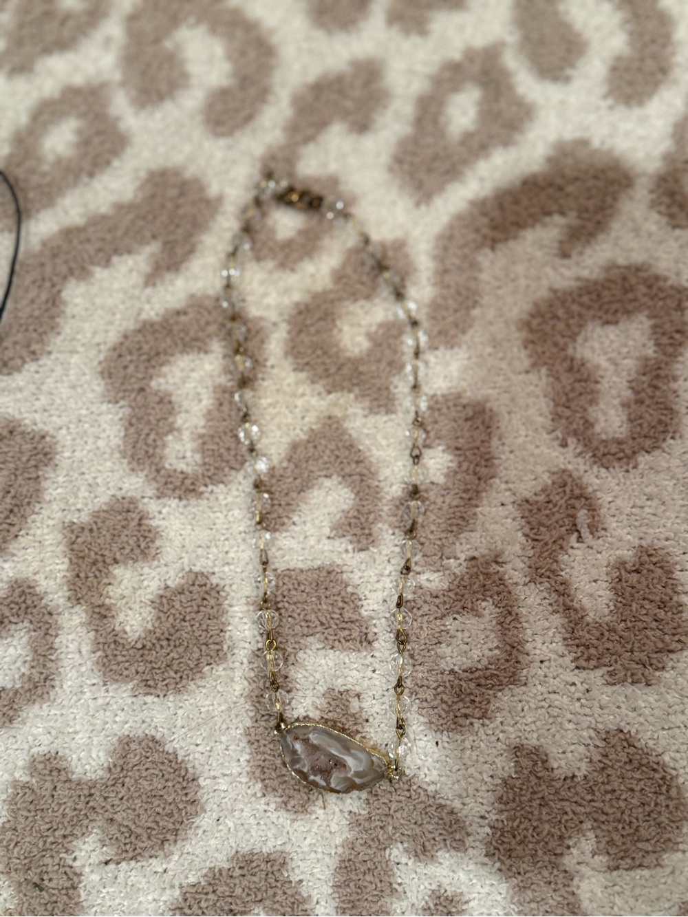 Delicate Gold Crystal Bead Pendant Necklace - grey agate stone Women's Jewelry